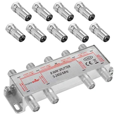 Abbildung von Poppstar Sat Verteiler Antennenverteiler Splitter Umschalter 8 Fach inkl. IEC Stecker (analog/digital/BK/unicable/HD/4K tauglich) für TV,Antenne,Satellit,Kabel,Fernseher,Radio,LNB