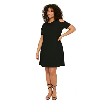 Abbildung von TRENDYOL Damen Mini A line Regular Plus Size Dress Kleid, Schwarz, XL Große Größen EU