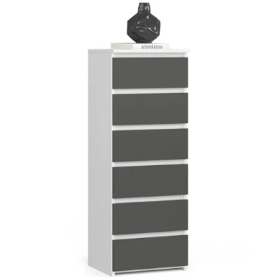 Abbildung von AKORD Kommode mit 6 Schubladen Rollschubladen Schubladenschrank Kleiderschrank Sideboard Ablage Robust Universal Design Weiß Graphitgrau