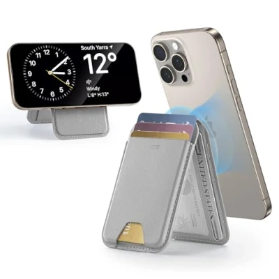 Abbildung von ESR Magnetisches Wallet (HaloLock), kompatibel mit MagSafe Wallet, für iPhone Ständer, 16/15/14/13/12 Serie, Nicht 13/12 Mini, 3 Kartenhalter, veganes Leder, Grau