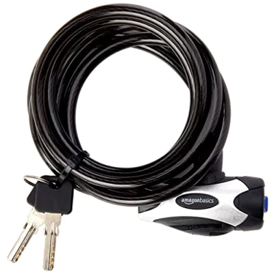 Abbildung von Amazon Basics Verstellbarer Fahrraddiebstahlschutz mit Kabel und 72&quot;, Tastenfeld, 1 Stück, Schwarz
