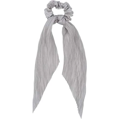 Abbildung von styleBREAKER Damen Haargummi plissiert mit Schleife im Retro Style, elastisch, Scrunchie, Zopfgummi, Haarband 04027014, Farbe:Hellgrau