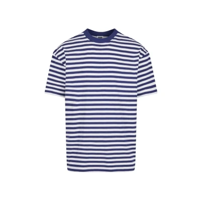 Abbildung von Urban Classics Regular Stripe Tshirt print, Herren, Größe: 5XL, White darkblue