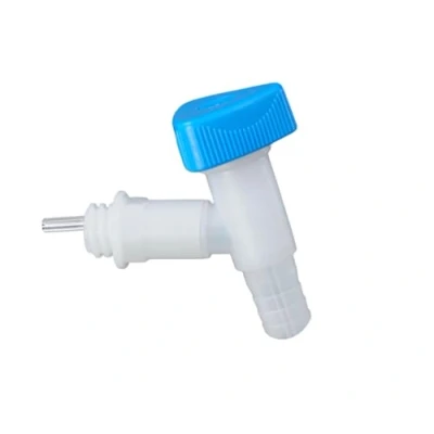 Abbildung von hünersdorff Ablasshahn für Kanister PROFI mit Breitgewinde 22 mm natur, Drehgriff blau