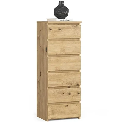Abbildung von AKORD Kommode mit 6 Schubladen Rollschubladen Schubladenschrank Kleiderschrank Sideboard Ablage Robust Universal Design Kunsthandwerkliche Eiche