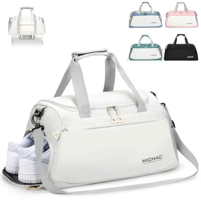 Abbildung von Damcyer Reisetasche Sporttasche Damen Groß 48x23x27 Mit Schuhfach Und Nassfach Wasserfest Handtasche Duffle Bag Für Sport &amp; Reisen Männer Frauen, Perlweiss