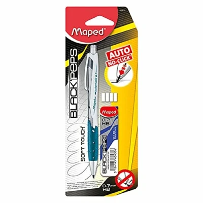 Abbildung von Maped Druckbleistift BLACK&#039;PEPS 0,7 mm HB +12 Ersatzminen +4 Ersatzradierer grün, blau, pink zufällige Farbauswahl, 559911, 1 Stück (1er Pack)