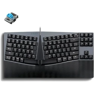 Abbildung von Perixx PERIBOARD335BL Kabelgebundene ergonomische mechanische kompakte Tastatur Flache Blaue Klickschalter programmierbare Funktion mit MakroTasten kompatibel Windows und Mac OS X US