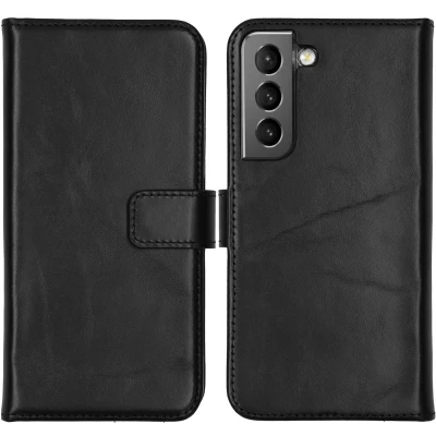 Abbildung von Samsung Galaxy S22 Hülle Echtleder Selencia Klapphülle Handyhülle Schwarz