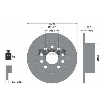 Abbildung von TEXTAR 92306603 Bremsscheibe 253 10 05/10 112 voll beschichtet ohne Radbefestigungsbolzen, Radnabe SKODA: Octavia 3 Combi, Schrägheck