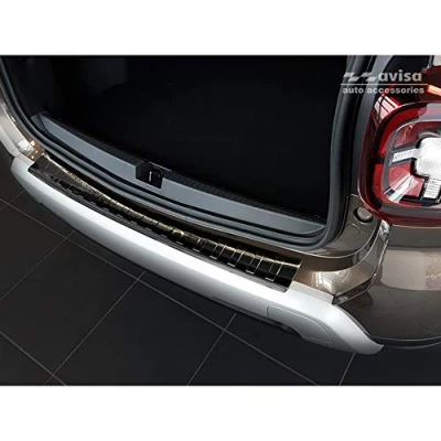 Abbildung von Schwarz Edelstahl Heckstoßstangenschutz kompatibel mit Dacia Duster II 2018 2021 &amp; FL &#039;Ribs&#039;