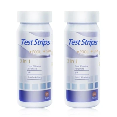 Abbildung von 100 Stück Pool Teststreifen, Tester pH Und Chlor, Wasser 3 in 1 Teststreifen für Spa, Genauer Chemischer Freies Alkalinität,