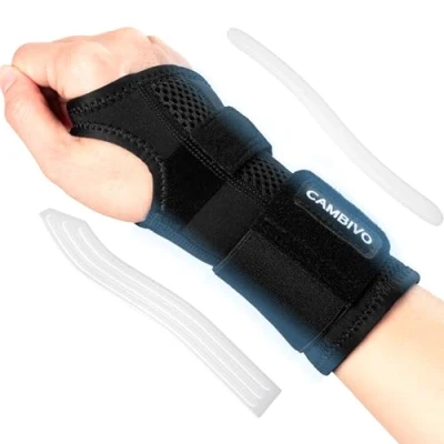 Abbildung von CAMBIVO Handgelenk Bandagen Fitness, Verstellbare Handgelenkstütze mit Metall, Bandage Rechte Linke für Sehnenscheidenentzündung, Verstauchung, Karpaltunnel (Schwarz/Rechts, L/XL)