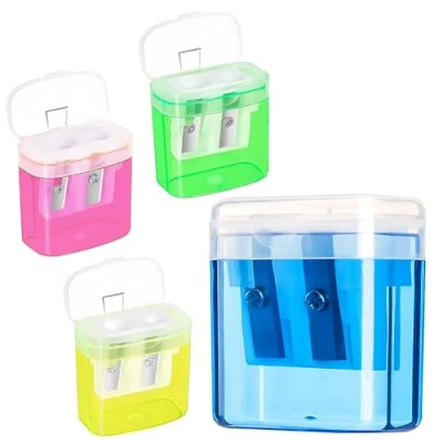 Abbildung von 4Pcs Anspitzer mit Behälter,Dosenspitzer,Spitzer Dose,Bleistiftspitzer,Doppelanspitzer Behälterr,Bleistiftspitzer Dose,Doppelloch Bleistiftspitzer,für Dicke,Dünne Stifte,4 Farben