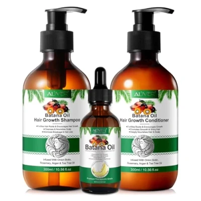 Abbildung von ALIVER Haarpflege Set Batana Haar Shampoo Conditioner Öl Haaröl Haarwachstum Vegan, Haarpflege, Haarwachstum,Kopfhautpflege