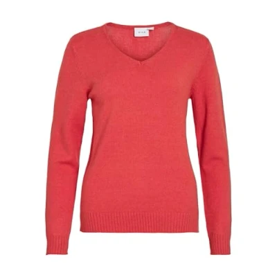 Abbildung von VILA Vneck Strickpullover, Damen, Größe: Small, Aurora red
