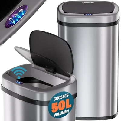 Abbildung von monzana Mülleimer, 50 L Automatik Sensor Mülleimer LED Display Müllbehälter berührungslos