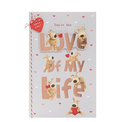 Abbildung von Boofle One I Love Valentinstagskarte mit Umschlag niedliches Design großem Schriftzug, 165 mm x 254