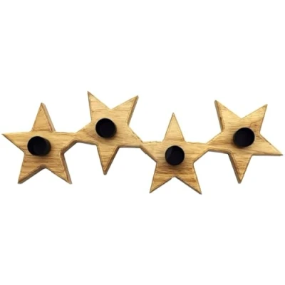 Abbildung von ZauberDeko Stabkerzenhalter Stern Holz Natur Schwarz Adventskerzenhalter Weihnachten 36cm Lang