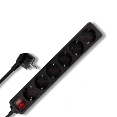 Abbildung von REV Steckdosenleiste Mehrfachsteckdose 6 Fach mit beleuchtetem Schalter zum Stromsparen, Kabel 1,4m, max. 3500W, schwarz
