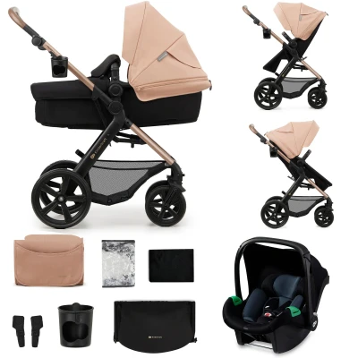 Abbildung von Kinderkraft MOOV2 Kinderwagen 3 in 1 Kinderwagenset bis 26 kg mit Kindersitz I SIZE 40 75 cm, Buggy Funktion, Liegeposition verstellbar, Große ausziehbare Verdeck, Eva Schaum Räder, Beige
