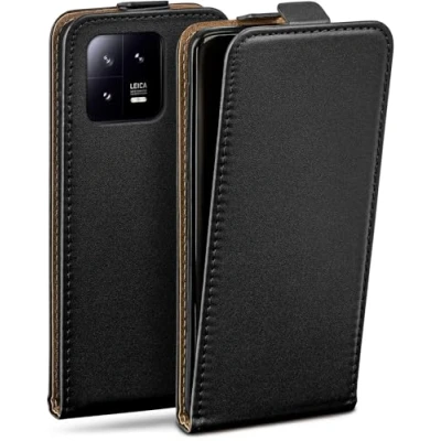 Abbildung von moex Flip Case für Xiaomi 13 Hülle klappbar, 360 Grad Rundum Komplett Schutz, Klapphülle aus Vegan Leder, Handytasche mit vertikaler Klappe, magnetisch Schwarz