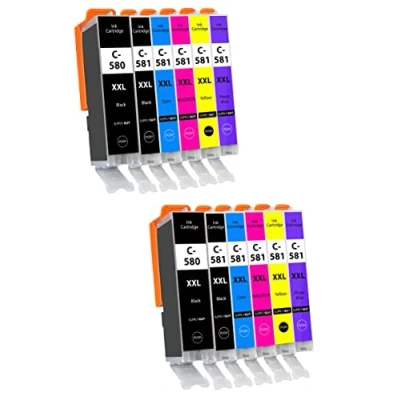 Abbildung von Supply Guy 12 Druckerpatronen XXL mit Chip kompatibel Canon PGI 580 CLI 581 für Pixma TS8100 TS8150 TS8151 TS8152 TS8200 TS8250 TS8251 TS8252 TS8300 TS8350 TS8351 TS8352 TS9100 TS9150 TS9155