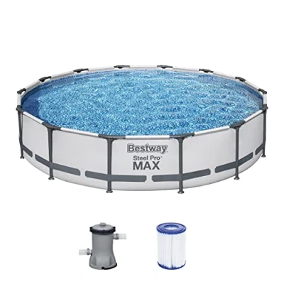 Abbildung von Bestway Steel Pro MAX Frame Pool Set mit Filterpumpe Ø 427 x 84 cm, lichtgrau, rund