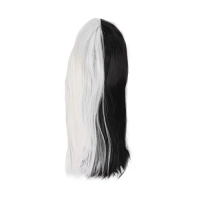 Abbildung von Halbweiße Halbschwarze Perücke, Schwarz weiße Lange Glatte Haarperücke, Cosplay Kostümperücken, Modische Synthetische Perücke mit Natürlichem Aussehen für Halloween Partys