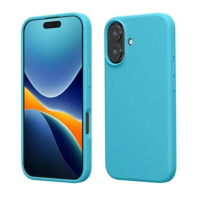 Abbildung von kwmobile Hülle kompatibel mit iPhone 16 Silikon Handy Case Handyhülle weiche Oberfläche kabelloses Laden Cool Glacier