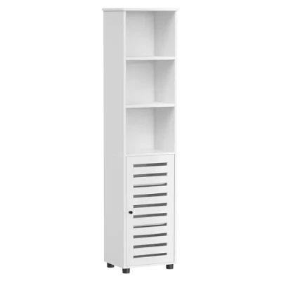 Abbildung von VASAGLE Hochschrank fürs Badezimmer, hoher Badezimmerschrank, Badregal stehend, mit 3 offenen Fächern und 2 verstellbaren Einlegeböden, Wohnzimmer, Eingangsbereich, wolkenweiß BBK160W01