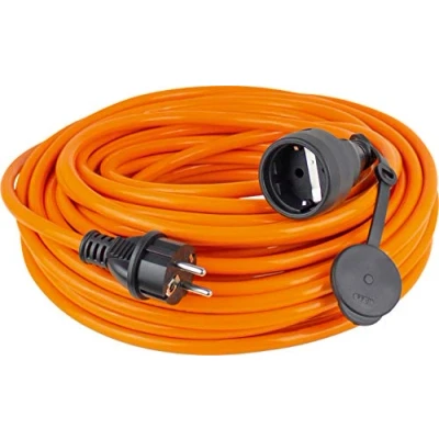 Abbildung von as Schwabe Baustellen Panzerleitung, 5 m robustes Panzer Kabel H07BQ F 3G2,5, Schutzkontakt Stecker &amp; Steckdose inkl. Schutzkappe, 230 V/16A Verlängerungskabel, IP44, Made in Germany, Orange, 59205