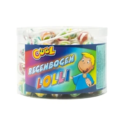 Abbildung von Regenbogenlollis, 100 Regenbogen Lutscher in Dose, Lollis x 8g