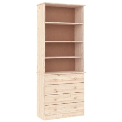Abbildung von vidaXL Bücherregal mit Schubladen, Standregal 4 Fächern Bücherschrank für Wohnzimmer Büro, Highboard Lagerregal, Massivholz Kiefer
