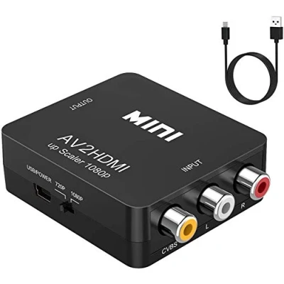 Abbildung von RCA auf HDMI Konverter, 1080P Mini Composite CVBS AV zu Video Audio Adapter, Unterstützt PAL/NTSC mit USB Kabel, Konverter für TV/Laptop/PC/PS3/PS2/Wii/Blue Ray/STB/Xbox/VCR/DVD