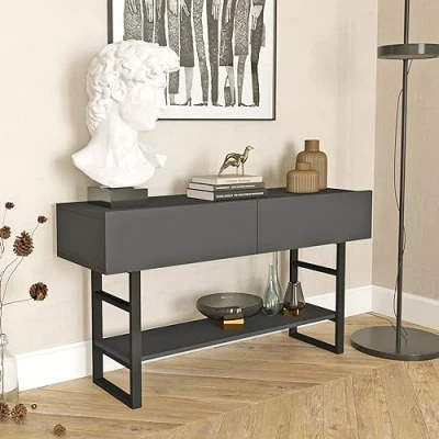 Abbildung von en.casa Konsolentisch, »Lappeenranta« Beistelltisch 76x139x43cm Anthrazit/Schwarz