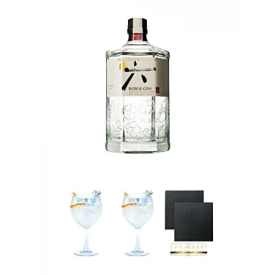 Abbildung von Roku Japanese Craft Gin 0,7 Liter + Sul Copo Ballon Glas 1 Stück Schiefer Glasuntersetzer eckig ca. 9,5 cm Ø 2