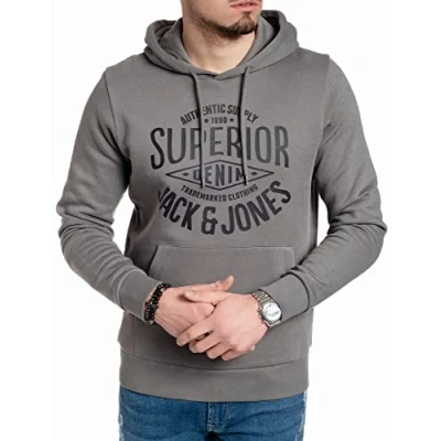 Abbildung von Jack &amp; Jones Kapuzensweatshirt mit Kängurutasche, unifarben, Logodruck, Kapuze