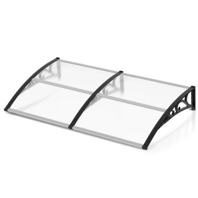 Abbildung von Jiubiaz Vordach für Haustür 200x100 cm, Polycarbonat Pultvordach Überdachung 6 mm, PP Halterung, Transparentes Pultbogenvordach, Extrem witterungsbeständig, schützt vor Regen, Schnee und UV Strahlen