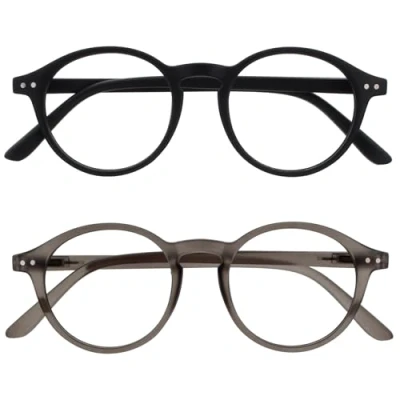 Abbildung von OPULIZE REY Lesebrille 2er Pack Runder Retro Rahmen Mattschwarz, Grau Herren Damen Federscharniere RR56 17 +3.00