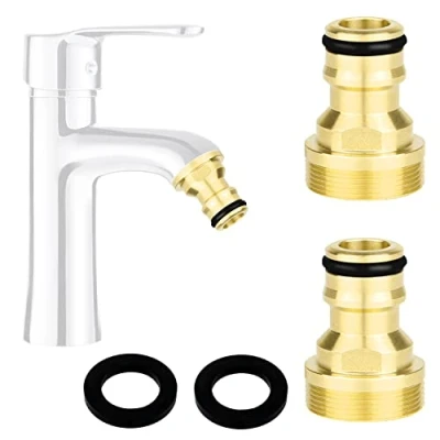 Abbildung von Schlauchkupplung Adapter Wasserhahn Gartenschlauch Anschluss M22 Innengewinde und M24 Außengewinde Hahnanschluss Wasserhahnadapter Messing Schlauchanschluss Aufsatz 2 Hahnstück (Golden)