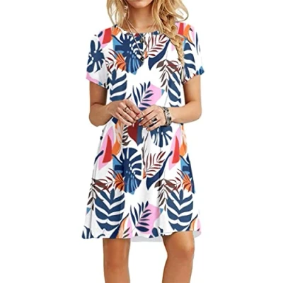 Abbildung von MOLERANI Damen Sommerkleider T Shirt Kurzarm Strandkleid Casual Loose Swing Damenkleid Blau Wegerich M