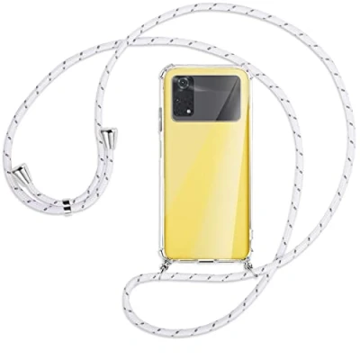 Abbildung von mtb more energy® Handykette kompatibel mit Xiaomi Poco M4 Pro 4G (6.43&#039;&#039;) weiß+grau gestreift Smartphone Hülle zum Umhängen Anti Shock Full TPU Case