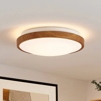 Abbildung von Lindby LED Deckenleuchte Mynte, Leuchtmittel fest verbaut, warmweiß, Modern, Eisen, Aluminium, Kunststoff, holz hell, weiß, 1 flammig