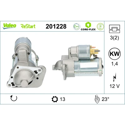 Abbildung von VALEO 201228 Anlasser 12V 1,4kW 13 NO R 64 RENAULT: MEGANE 3 Grandtour, GRAND SCENIC 3, Kangoo II Express, DACIA: Duster SUV, SANDERO 2