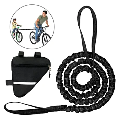 Abbildung von Abschleppseil Fahrrad Kinder Tow Rope mit Rahmentasche Elastisch Abschleppgurt Bungee Abschleppseil, Eltern Kind Zugseil Schwarz Bike Traktionsseil