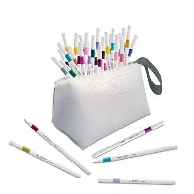 Abbildung von Uni ball Emott Mitsubishi Pencil Federmäppchen mit 40 Filzstiften zum Schreiben, Zeichnen, Plotten Stil feine Spitze 0,4 mm Farben