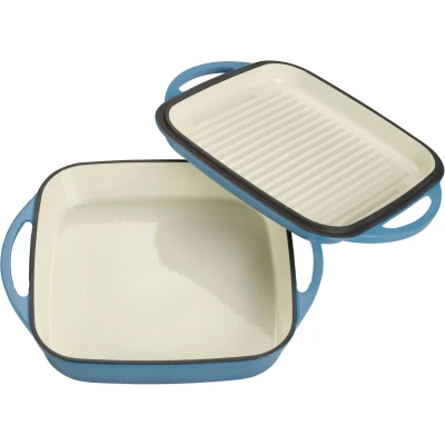 Abbildung von ECHTWERK Bräter Universalbräter und Pfanne 2 in 1 Set, Auflaufform mit Deckel, Emaille, Gusseisen, Emaille Beschichtung, für Backöfen, Grill &amp; Induktion