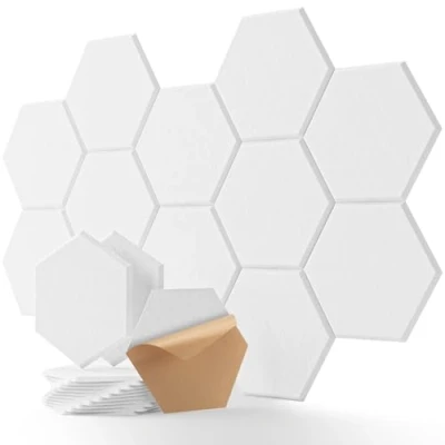 Abbildung von Hexagon Akustikpaneele Selbstklebend 12 Stück Akustikschaumstoff Schalldämmung, Hohe Dichte Schallschutz Wand für Wanddekoration und Akustische Behandlung Schallschutzplatten Weiß 30x26x0.9cm