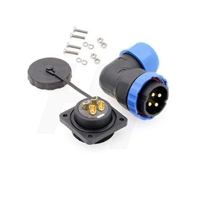 Abbildung von HangTon HE29 4 Pin 45A Power Connector Kunststoff wasserdicht Gewinde Outdoor Industrial Electrical Circular männlich weiblich Kabel 90 Grad gewinkelt Stecker und Schrauben Buchse (4 Pin)